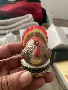 Decorative Brown and Red Turkey Sculpture Trinket Box